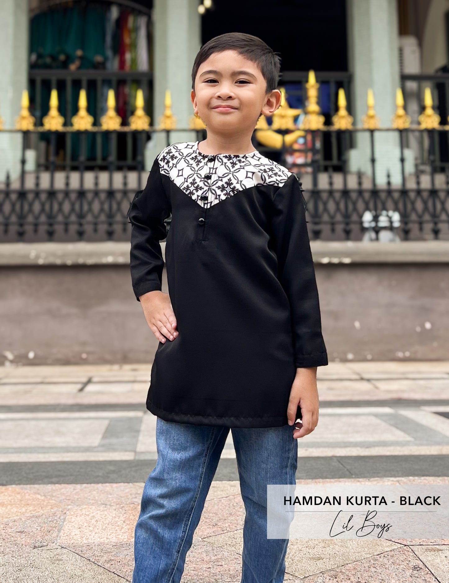 Hamdan Kurta Kids | Black Batik