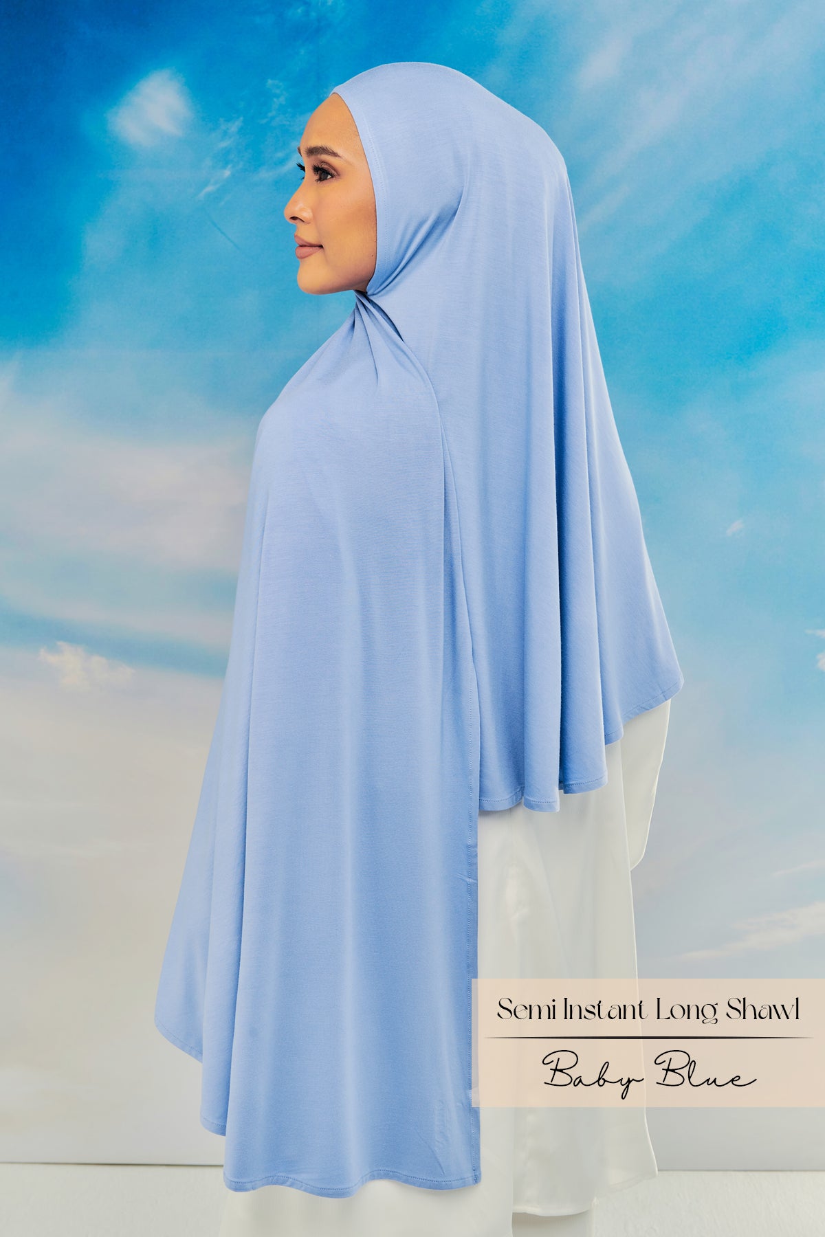 Emray: Bamboo Semi Instant Long Shawl | Baby Blue