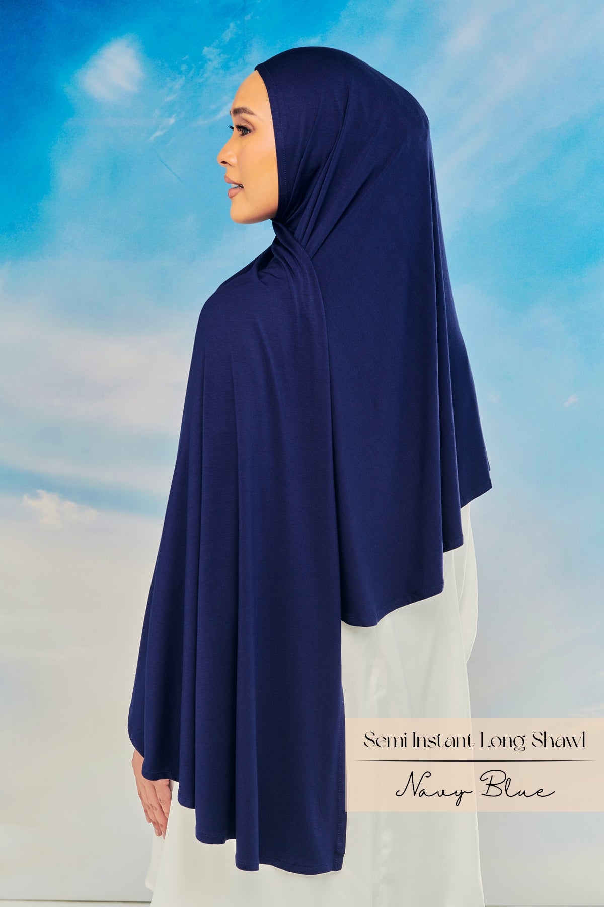 Emray: Bamboo Semi Instant Long Shawl | Navy Blue