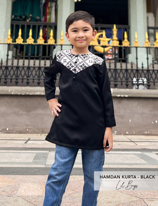 Hamdan Kurta Kids | Black Batik