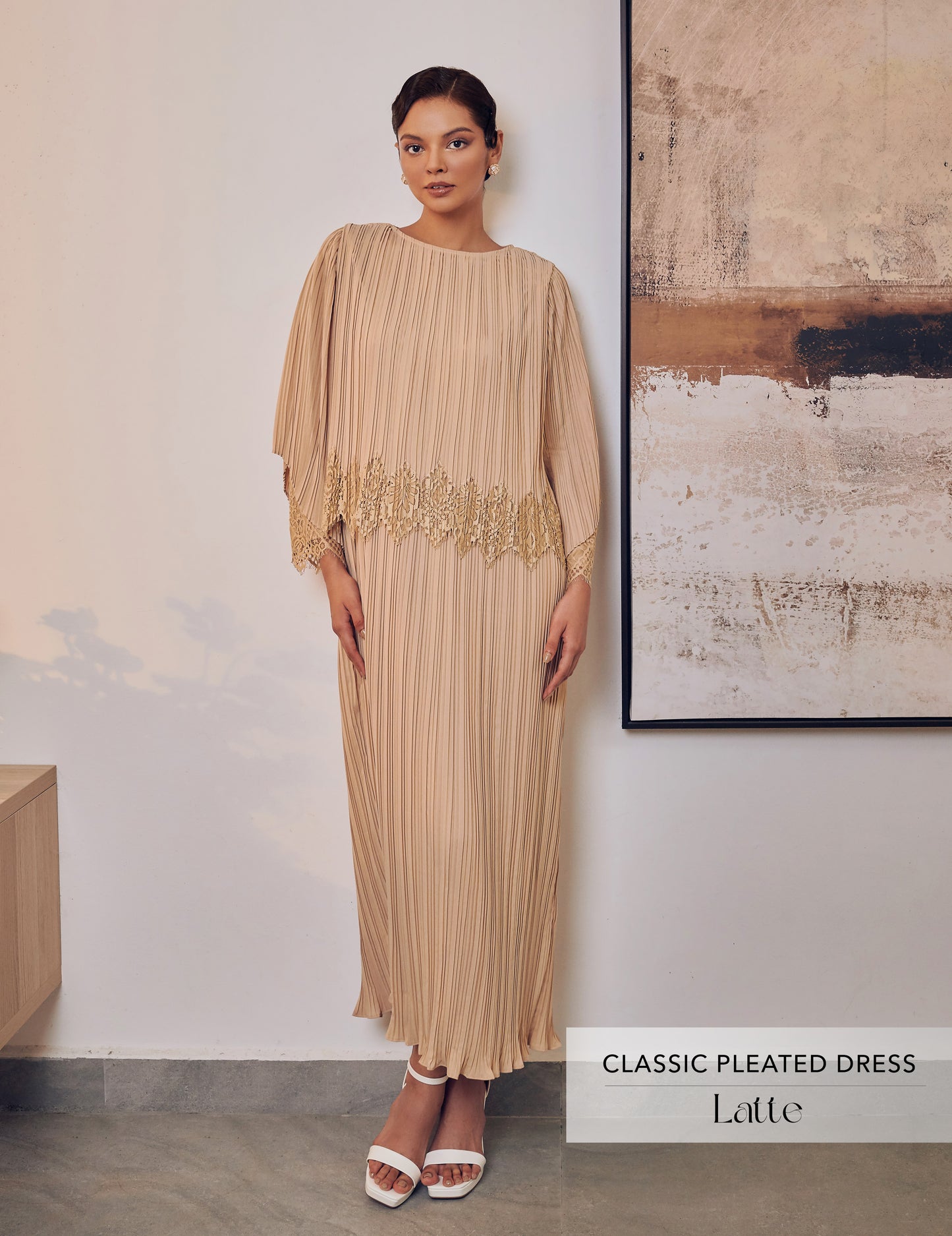 Classic Pleated Dress | Latte
